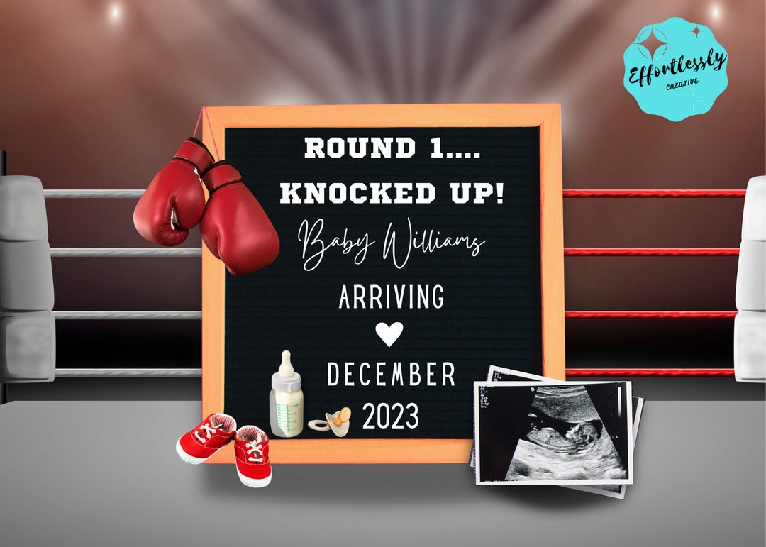 Boxing Digital Pregnancy Announcement Knocked up Humor Great for Social