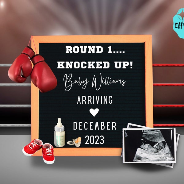 Boxing Digital Pregnancy Announcement | Knocked up | Humor | Great for Social Media | Pregnancy Announcement