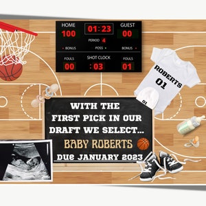 Basketball Draft Pregnancy Announcement | First Round Draft Pick | Humor | Sports | Great for Social Media | Pregnancy Announcement