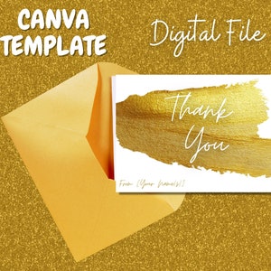 Gold Foil Thank You Card, Printable Thank You Card Template, Any Event, Instant download, Edit with Canva