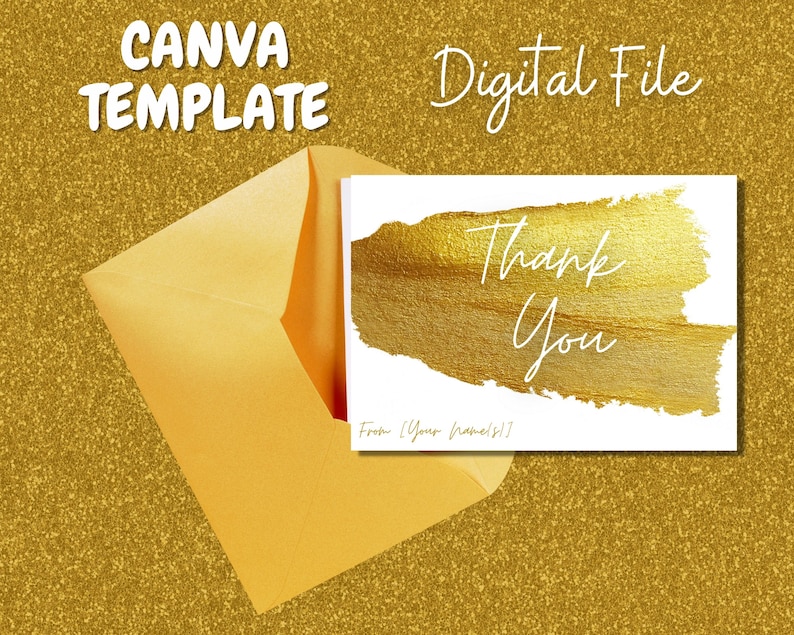 Gold Foil Thank You Card, Printable Thank You Card Template, Any Event