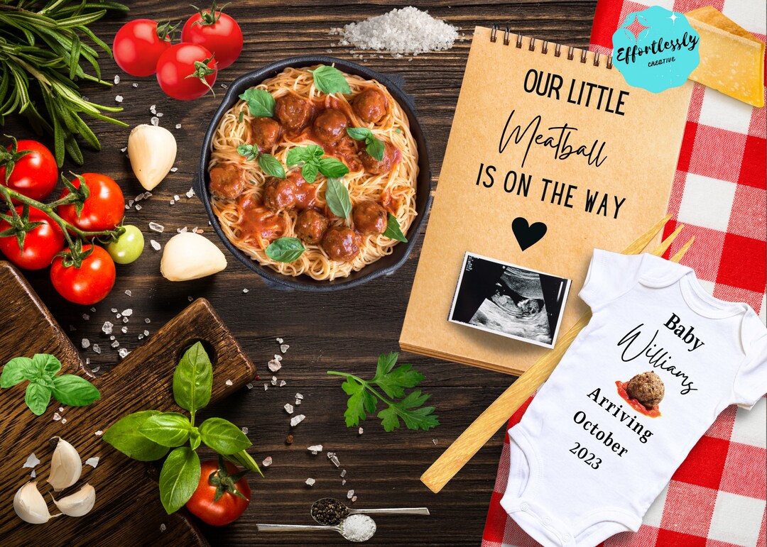 Spaghetti and Meatballs Digital Pregnancy Announcement Food Pasta Humor