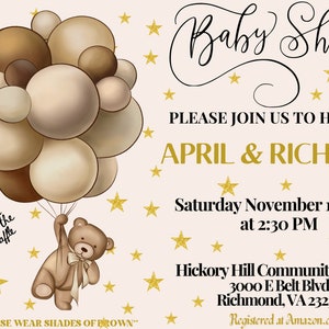 Beary Baby Shower Invitation | Balloons | Baby Shower | Printable | Digital PNG File | Evite