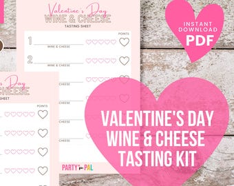 Valentinstag Wein- und Käse-Verkostungsspiel | Date Night, Galentine's Party (druckbare PDF)