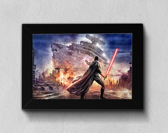 Starkiller Star Destroyer Poster | Star Wars Force Unleashed Wall Art | Galen Marek Lightsaber Print | Video Game Sci-Fi Decor Gift | EtoE