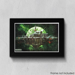 Macross Robotech SDF-1 Poster | Super Dimension Fortress Wall Art | Veritech Valkyrie Print | Rick Hunter Roy Fokker Max Minmay Mecha White