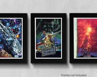 Star Wars Trilogy Poster Set | Vintage Ohrai Japanese Prints | A New Hope Empire Strikes Back Return of the Jedi | Sci-Fi Wall Art Gift