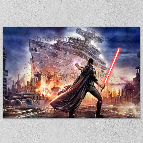 Starkiller Star Destroyer Poster Star Wars Force Unleashed Wall Art  Galen Marek Lightsaber Print Video Game Sci-Fi Decor Gift EtoE