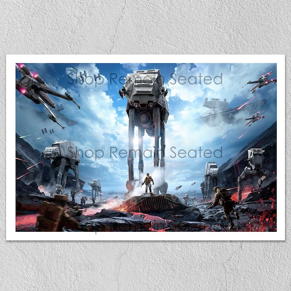 Star Wars Battlefront Poster | 2015 AT-AT Wall Art | White Border