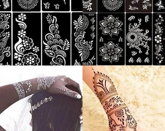 8 Einzigartige Blätter Mehandi Schablone Für Braut/Hand Tattoo Schablonen Set Temporäre Tattoo Tempel Wiederverwendbare Indische Tattoo Aufkleber Schablonen Körper