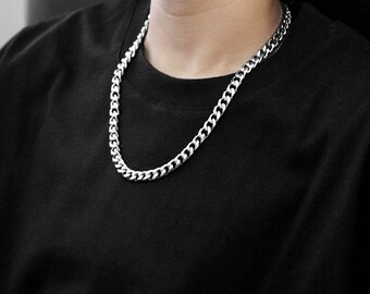 Silver 8mm 20inch Thick Necklace Chain Choker Cuban Curb 7mm Stainless Steel Mens Silver Chain