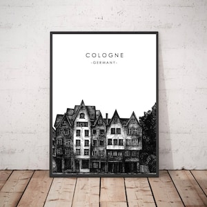 Cologne Digital Download Art Print Architecture Travel Poster Handmade Ink Sketch Drawing Illustration Cityscape Landmark Black and White