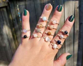 Crystal Rings - Sterling Silver Rings - Tarnish Resistant Rings - You Choose - Dainty Rings - Wire Wrapped Crystal Rings - Silver Wire Rings