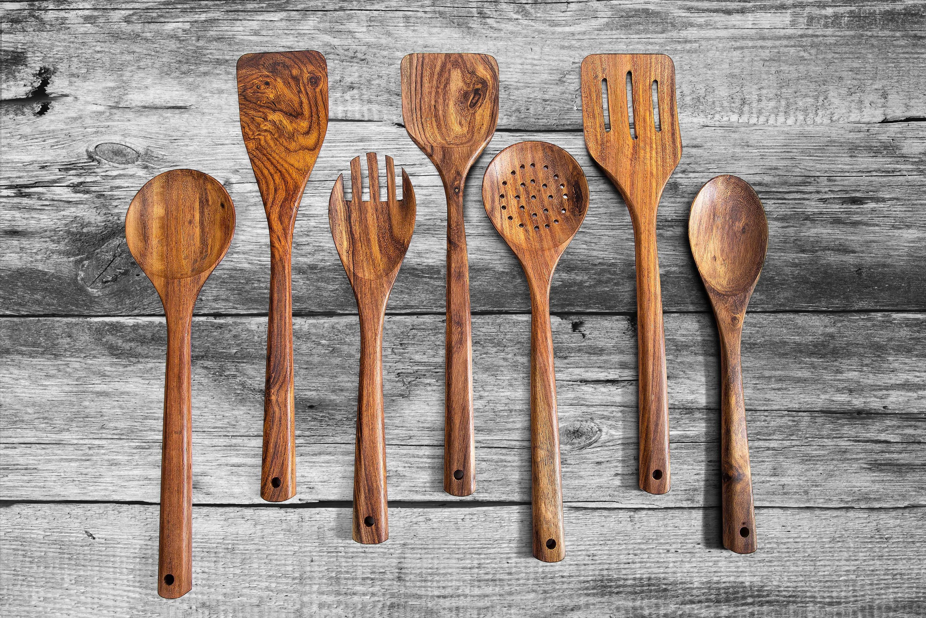 Rosewood Kitchen Utensil Set With Holder, 7-piece Wooden Spoon Set