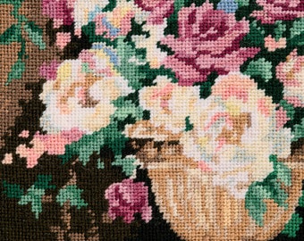 Roses on Pedestal - Finished needlepoint 8"x15.75"