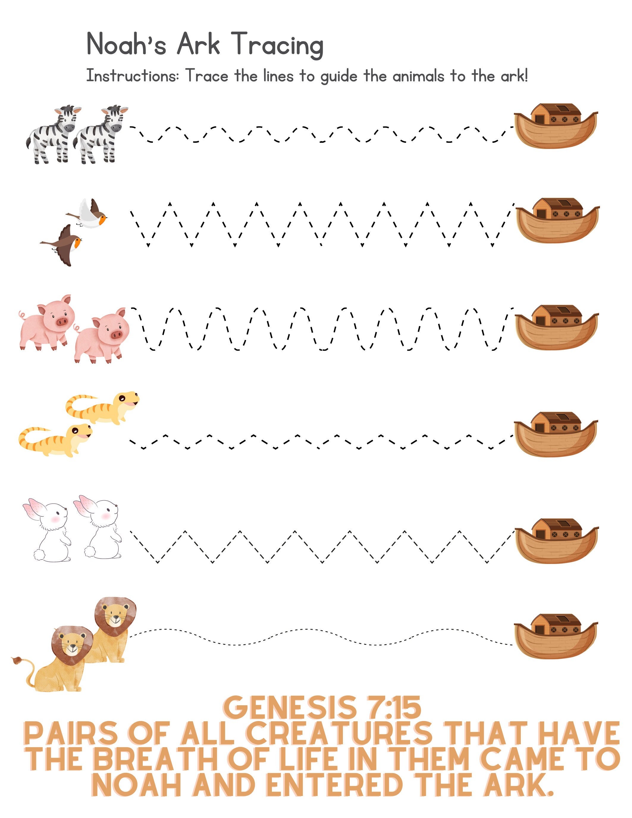 Noah's Ark Handwriting Tracing Preschool Bible Christian Homeschool