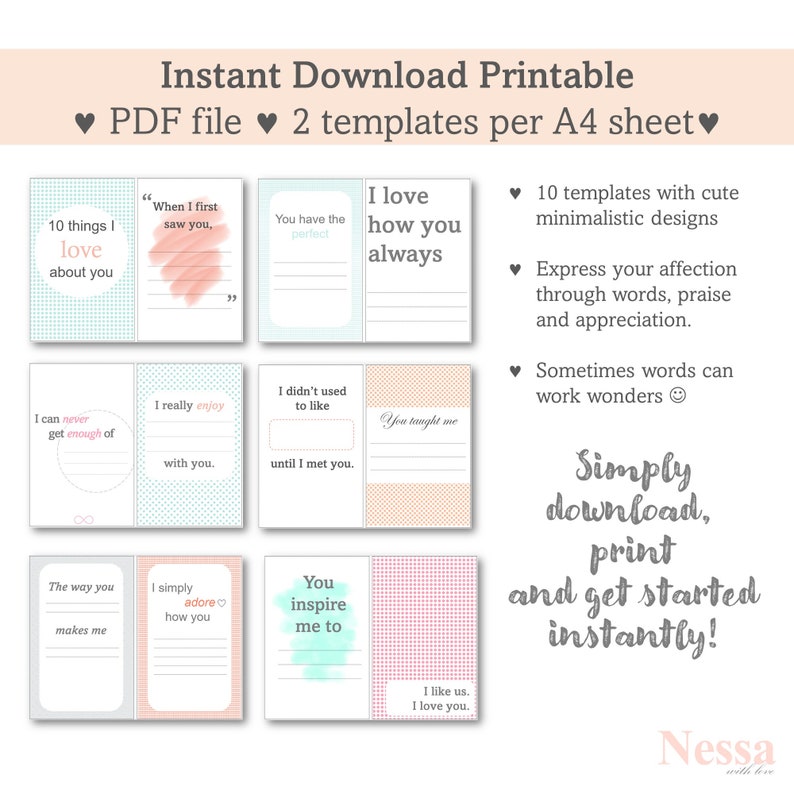 10 Things I Love About You Template, Instant Printable Template ...