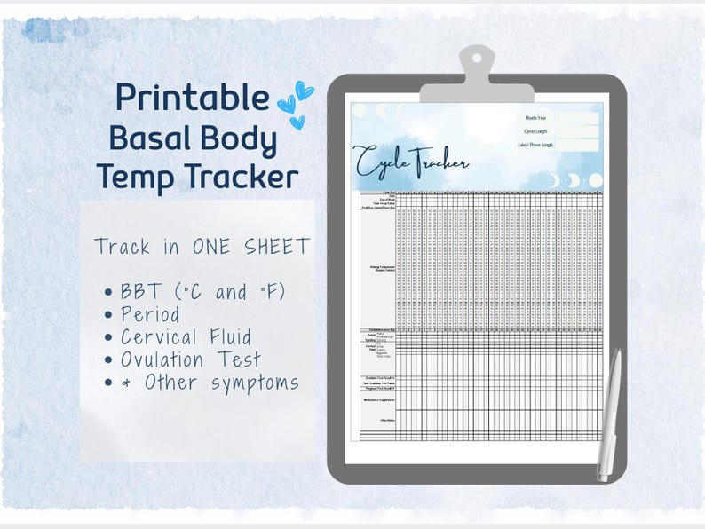 Printable Basal Body Temperature Tracker, BBT Tracker, Cycle Tracker ...