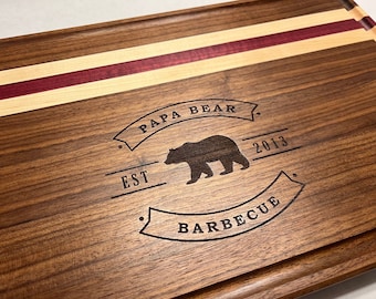 BBQ Cutting Board Gift for Fathers Day Personalized Gift for Him for Grill Gift for Dad Gift for Papa Bear Barbecue Gift for Husband for BBQ