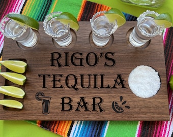 Personalized Tequila Shot Board: Handmade Maple or Walnut Barware