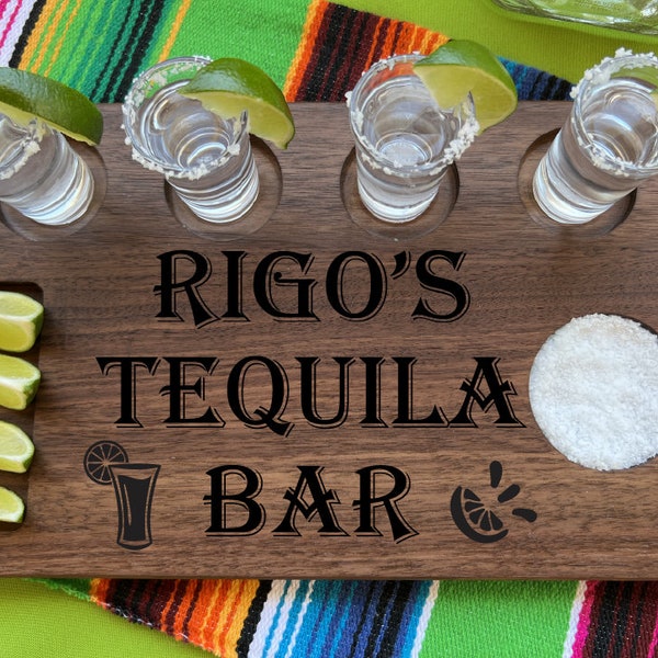 Tequila Shot Board for Him, Boyfriend Gift, Birthday Gift, Retirement Gift, Personalized Tequila Bar, Tequila Tray, Personalized Barware