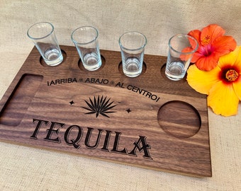 Engagement Gift, Wedding Gift, Gift for Her, Arriba Abajo, Personalized Tequila Shot Board for Home Bar, Tequila Flight, Barware Gift