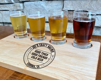 Personalized Beer Flight Board: Craft Beer Tasting Tray, Home Bar Gift