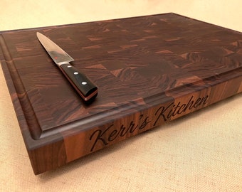 Personalized End Grain Walnut Cutting Board: Large BBQ Butcher Block