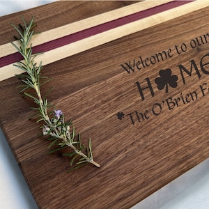 Personalized Cutting Board with Shamrock Family Name, Ireland Engraved Name Gift with Shamrock, Edge Grain Cutting Board for Kitchen or BBQ