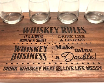 Personalized Whiskey Shot Board: Walnut or Maple Barware Set