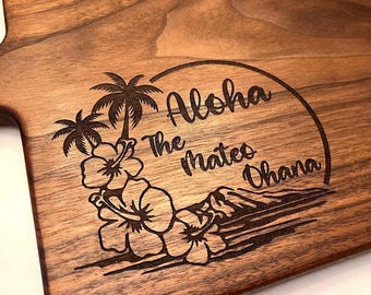 Personalized Hawaii Charcuterie Board, Beach Theme Hibiscus Flower Design, Walnut Hardwood Cheese Tray