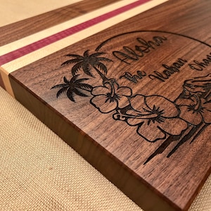 Custom Engraved Hawaiian Surfboard - Bamboo Cutting Board/Decorative Piece  - Tempe Trophy