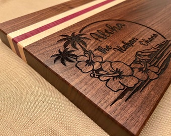 Personalized Aloha Cutting Board: Engraved Beach Design, Hawaii Gift