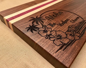 Personalized Cutting Board Beach Design, Aloha Gift for Kitchen, Edge Grain Board, Aloha Home Gift, Housewarming Gift, Ohana Board