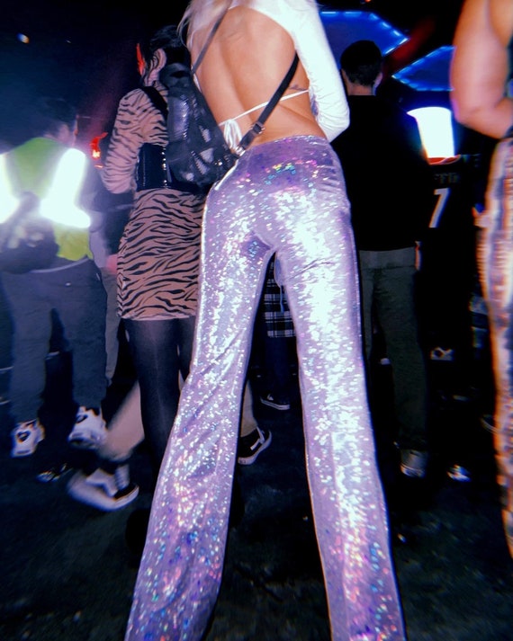 Holographic Shattered Glass Flare Pin-tuck Trousers