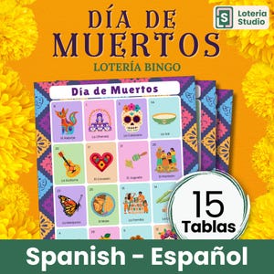 Dia de los Muertos Loteria Español 15 タブラス - 死者の日 Loteria ビンゴ教室 家族アクティビティ Actividad 15 カード