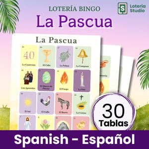 Lotería de Pascua 30 - Juego de Bingo en Español - Actividad Divertida para Niños y Familias - Imprimible - Pascua Bingo - Easter Bingo