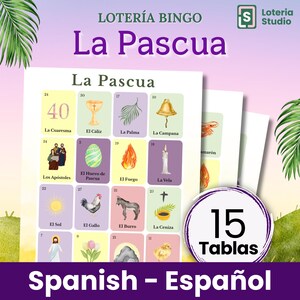 Lotería de Pascua 15 - Juego de Bingo en Español - Actividad Divertida para Niños y Familias - Imprimible - Pascua Bingo - Easter Bingo