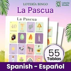 Lotería de Pascua 55 - Juego de Bingo en Español - Actividad Divertida para Niños y Familias - Imprimible - Pascua Bingo - Easter Bingo