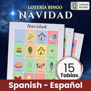 Navidad Loteria español 15 Tablas Christmas Loteria Posada Spanish Religiosa  Nacimiento Catolica Cristiana Mexico Familia Game Bingo
