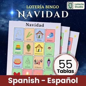 Navidad Loteria español 55 Tablas Christmas Loteria Posada Spanish Religiosa  Nacimiento Catolica Cristiana Mexico Familia Game Bingo