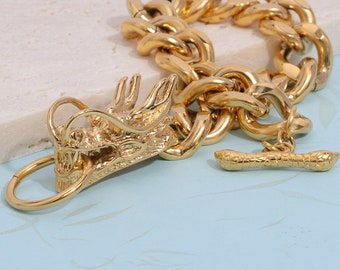 Pulsera de dragón de cadena de oro, pulsera de dragón unisex, pulsera de acero inoxidable