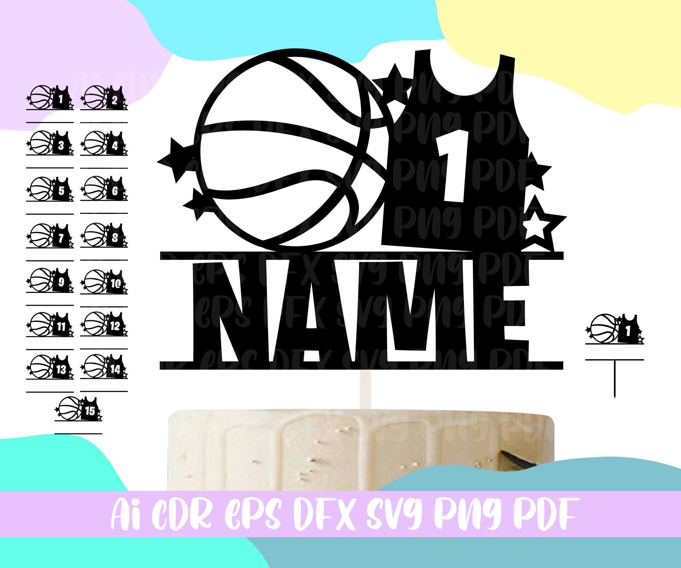 Basketball Birthday Cake Topper Svgcake Topper Happybirthday Etsy