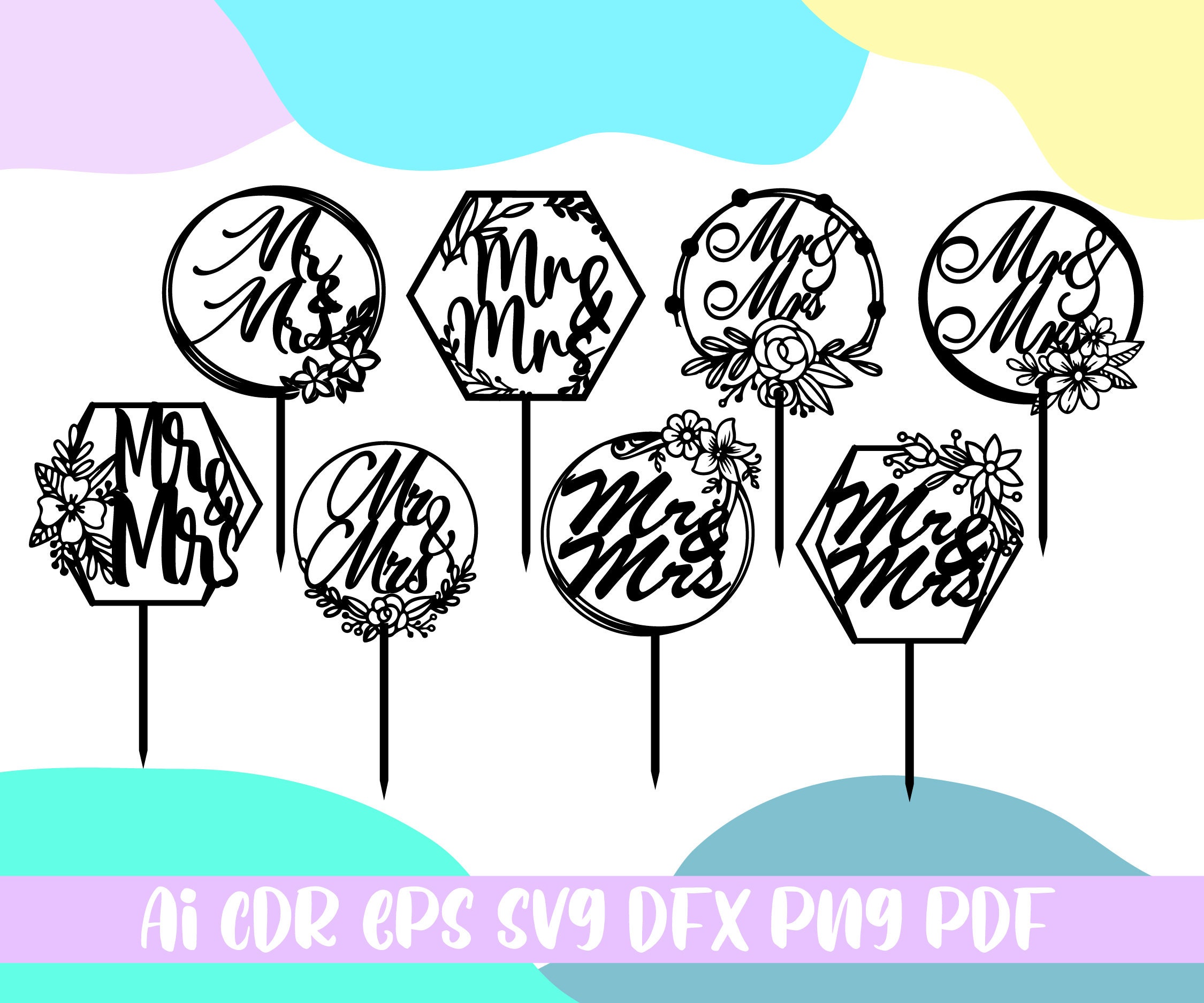 Mr & Mrs Cake Topper SVG wedding Cake Topper Svgfile - Etsy