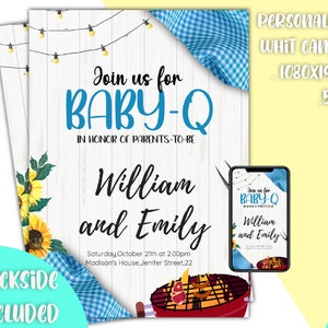 Editable Blue BBQ Baby Shower Invitation,Personalized Baby-Q invitation,Shower Invitation whit canva