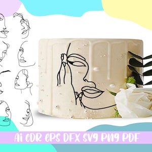 Line Art Woman Cake Topper svg,ady face one line,silhouette woman face,file ai,cdr,svg,eps,pdf,png,dfx