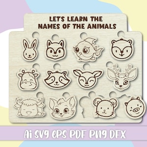 Let's Learn Animal Names Chart SVG File | Educational Laser for Kids and Montessori Activities | Digital Download for Animal Learning