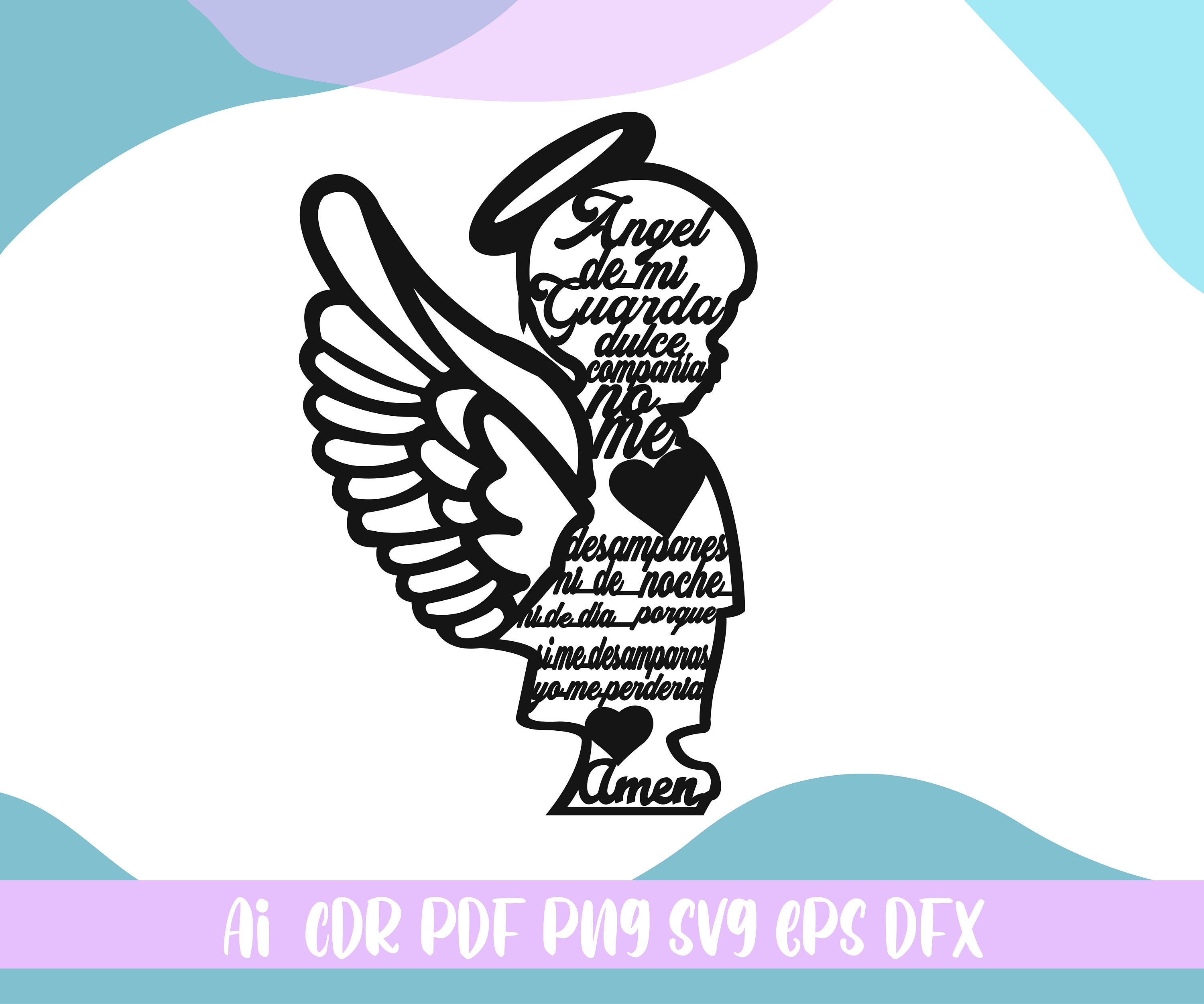 Angel guardian svg, angel with an oration inside svg, ai file, svg, cdr, eps, dfx, pdf, png