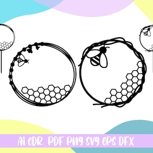 Bee Cake Topper SVG,Bee Circle Frame SVG,files for cricut,svg, png dxf,ai,pdf,eps,cdr