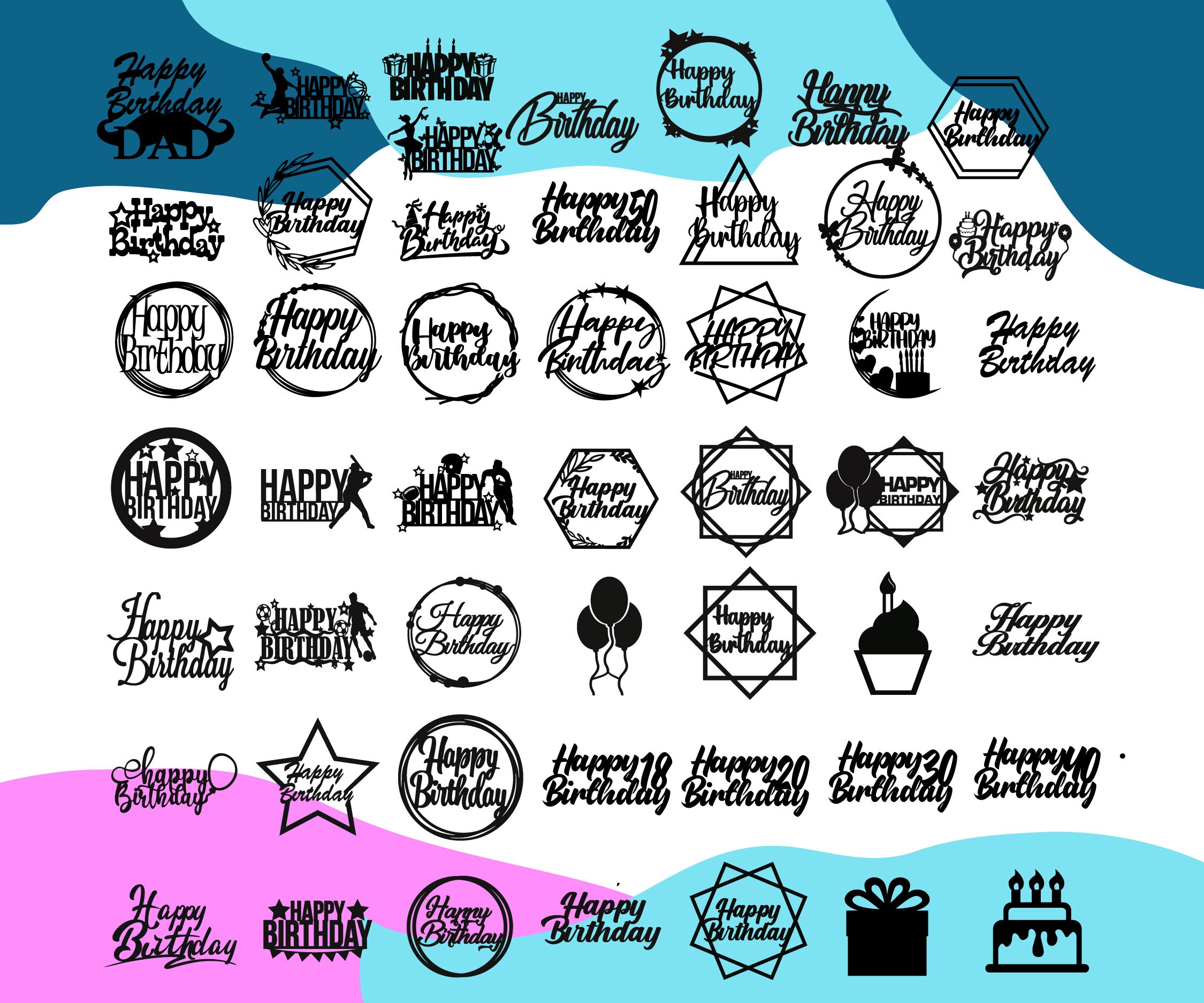 100 Happy Birthday SVG mega Pack cake Decorations Svgfile Etsy